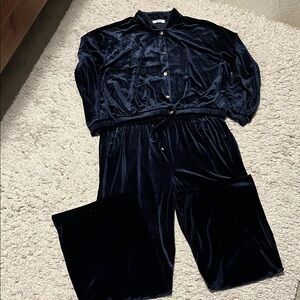 Suzy Shier Midnight Blue Velvet Jumpsuit